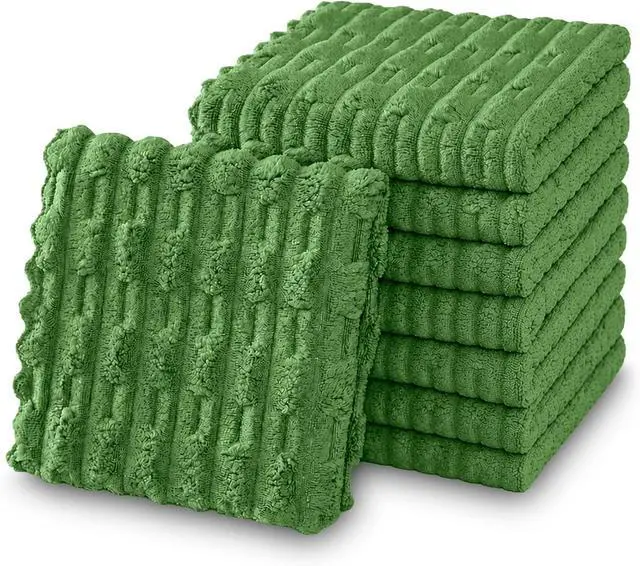 Main image of kimteny Microfiber Dish Cloths for Washing Dishes 8 Pack, Dark Green | 12 x 12 Inch Absorbent Coral Velvet Dish Rags, Soft Non Scratch Kitchen Dish Cloths for Dishes, Sink and Counter