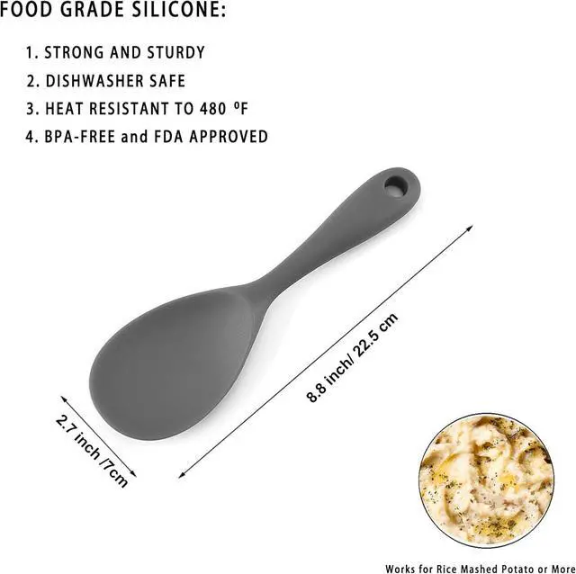 Alt view image 2 of 7 - Dioycli 2 Pcs Rice Spoon Paddle Non-Stick Serving Spoon for Cookers, Grey | Silicone Rice Paddle, BPA-Free & Food-Grade, Heat Resistant up to 446 °F, Kitchen Cooking Rice Scooper for Soup & Salads