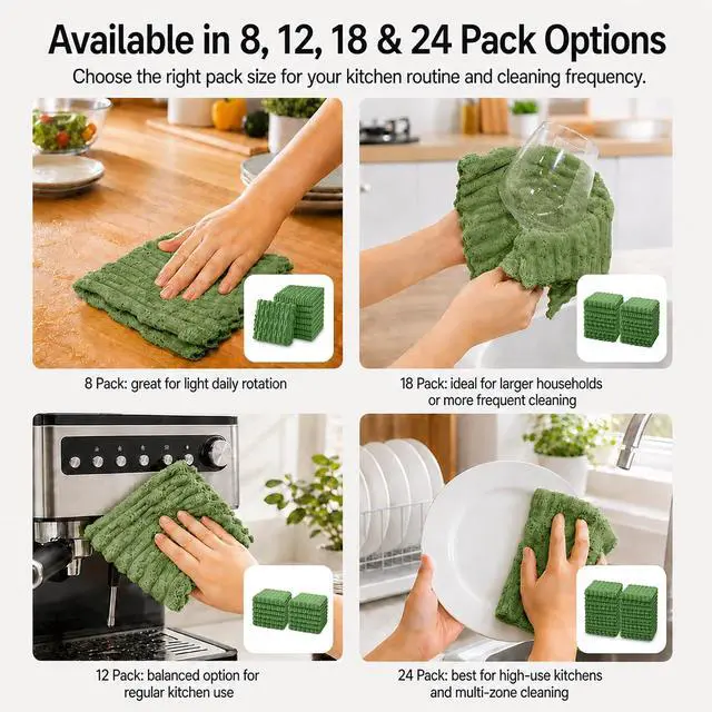 Alt view image 7 of 7 - kimteny Microfiber Dish Cloths for Washing Dishes 8 Pack, Dark Green | 12 x 12 Inch Absorbent Coral Velvet Dish Rags, Soft Non Scratch Kitchen Dish Cloths for Dishes, Sink and Counter