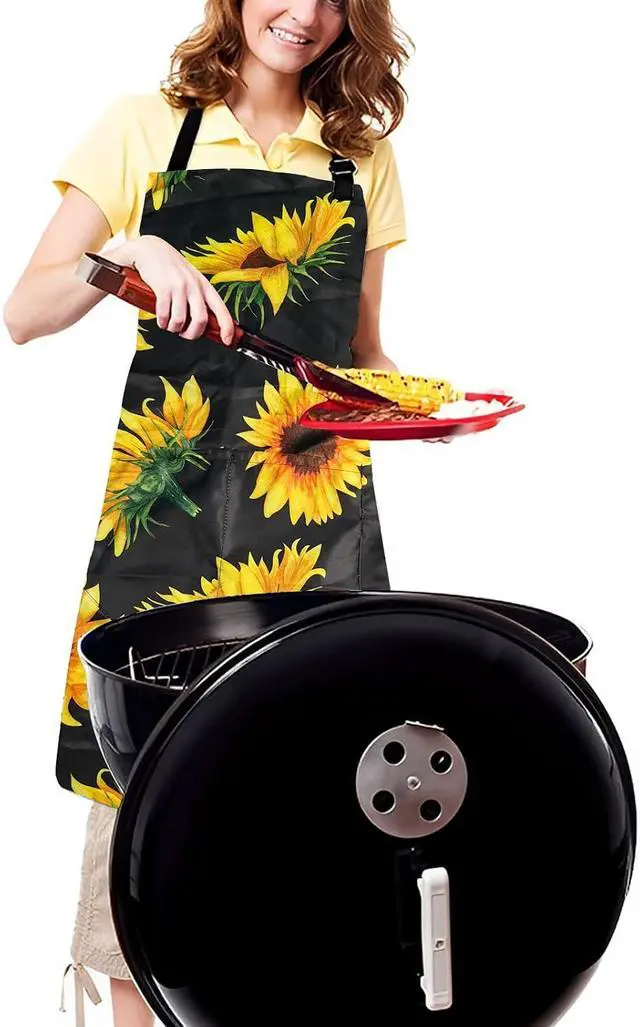 Alt view image 2 of 6 - Adjustable Waterproof Apron Bib Apron with 2 Pockets Cooking Kitchen Aprons for Women Men Chef