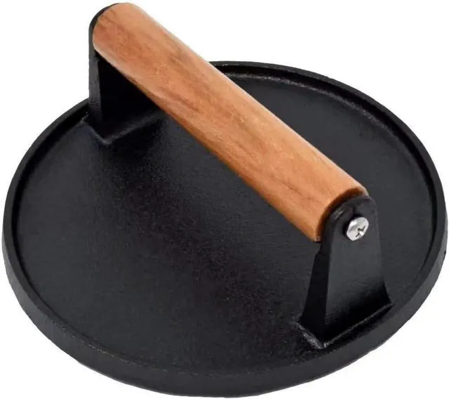Alt view image 2 of 5 - Kitchen Tools Heavy Duty Cast Iron Smash Burger Press Round Barbecue Meat Flat Press with Anti Scalding Wooden Handle with Handle for Griddle, Sandwich, Nonstick Pan