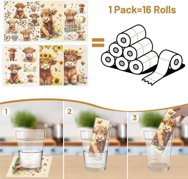 Alt view image 3 of 6 - Highland Cow Swedish Dishcloths 6 PCS Reusable Kitchen Towel | 6PCS Floral Highland Cow Swedish Dish Cloths Gift Set, Reusable Washable Absorbent Dish Towel 7.8x7 Inches, Home Cleaning
