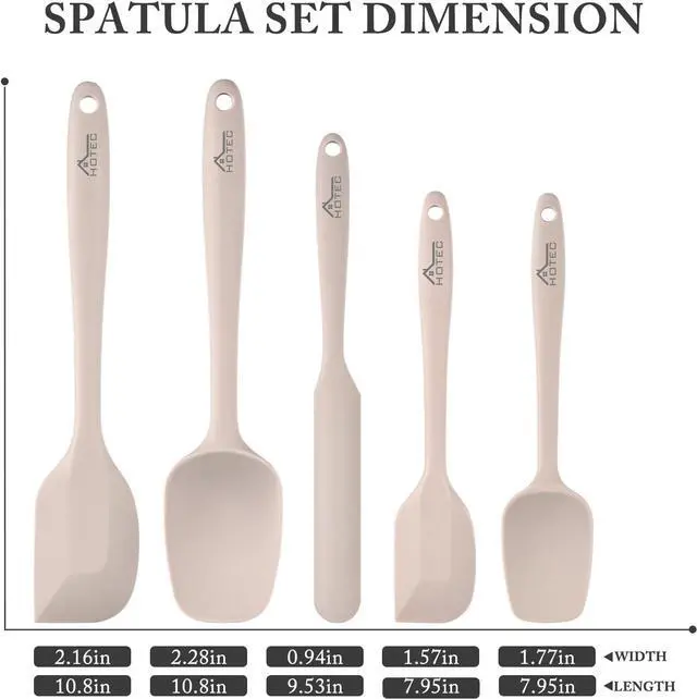 Alt view image 2 of 7 - HOTEC 600 Heat Resistant BPA-Free Silicone Rubber Spatula Set,Kitchen Cooking Spatulas, Baking, Mixing for Non Stick Cookware, Dishwasher Safe, Set of 5, Khaki