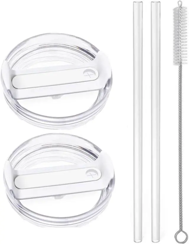 Main image of 2pcs Tumbler Lid for Stanley 40oz Cup,Replacement 40 oz Tumbler Lid,2Pcs Extra Long Reusable Straws and 1Pcs Cleaning Brush (White)