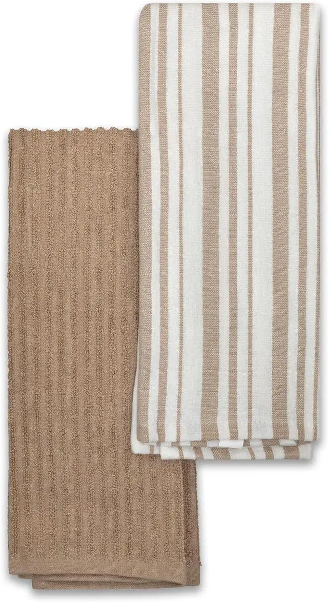 Main image of Clair 2-Piece Cotton Kitchen Towel Set-Beige and Line Print