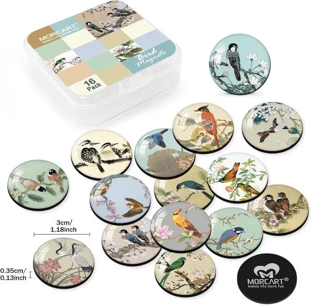 Alt view image 2 of 6 - MORCART 16PCS Bird Fridge Magnets, Cute Decoration for Refrigerator Locker Whiteboard Decorative Magnetic Board Cabinets Classroom Office Cubicle