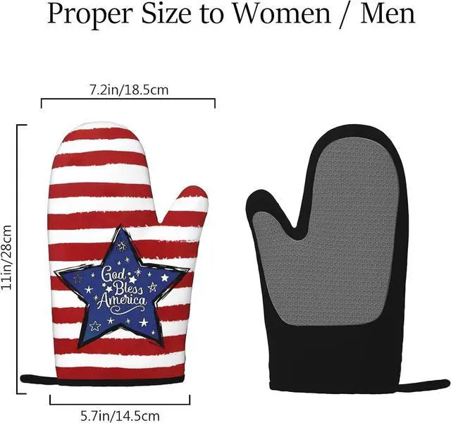 Alt view image 7 of 7 - God Bless America Silicone Oven Mitts Set, 4th of July Stars Non-Slip Silicone Cheetah Oven Gloves, Independence Day 2 PC Heat Resistant Oven Mitts, Oven Gloves for Baking Cooking Kitchen Mitten