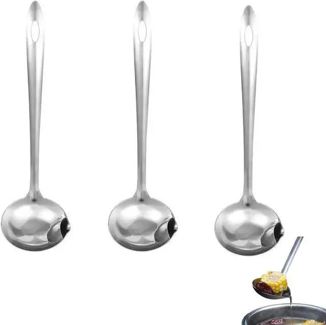 Main image of 3 Pack Soup Ladle Fat Separator Stainless Steel Ladle with Pour Spout Oil Separator Soup Spoon Grease Strainer Serving Spoon Gravy Pouring Ladles for Soups Stocks Sauces Broth Drippings