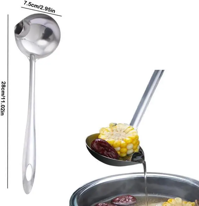 Alt view image 2 of 7 - 3 Pack Soup Ladle Fat Separator Stainless Steel Ladle with Pour Spout Oil Separator Soup Spoon Grease Strainer Serving Spoon Gravy Pouring Ladles for Soups Stocks Sauces Broth Drippings