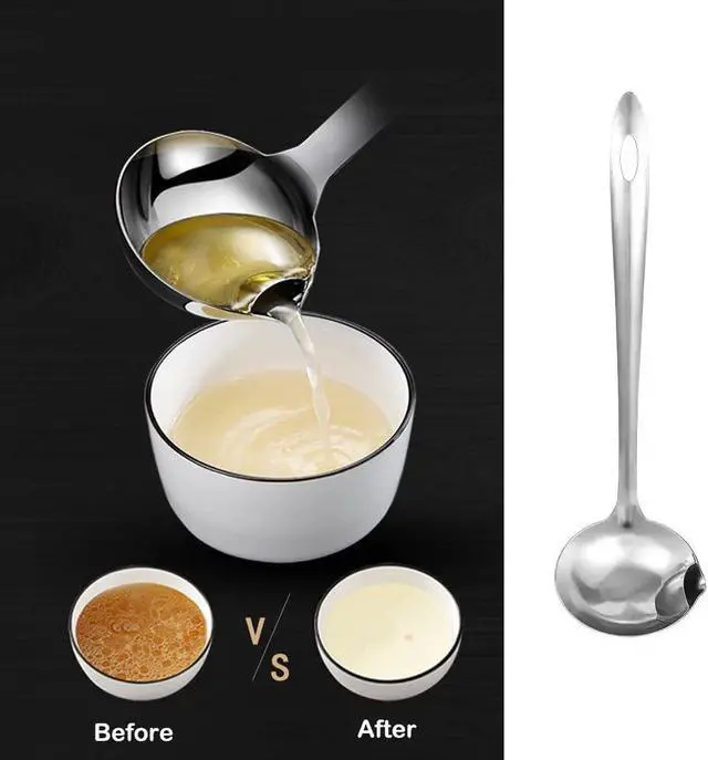 Alt view image 4 of 7 - 3 Pack Soup Ladle Fat Separator Stainless Steel Ladle with Pour Spout Oil Separator Soup Spoon Grease Strainer Serving Spoon Gravy Pouring Ladles for Soups Stocks Sauces Broth Drippings