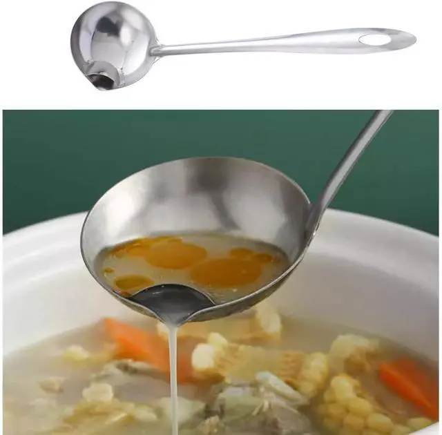 Alt view image 7 of 7 - 3 Pack Soup Ladle Fat Separator Stainless Steel Ladle with Pour Spout Oil Separator Soup Spoon Grease Strainer Serving Spoon Gravy Pouring Ladles for Soups Stocks Sauces Broth Drippings