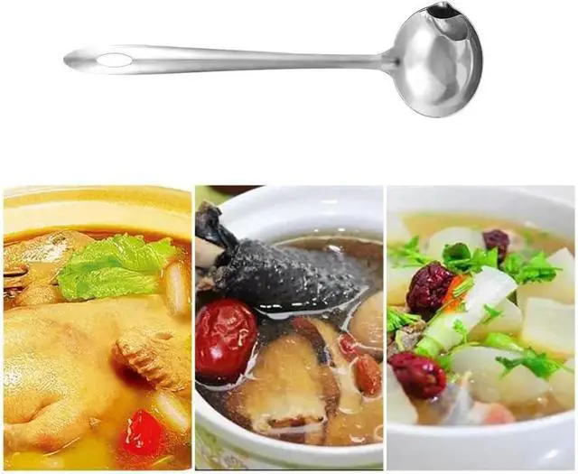 Alt view image 5 of 7 - 3 Pack Soup Ladle Fat Separator Stainless Steel Ladle with Pour Spout Oil Separator Soup Spoon Grease Strainer Serving Spoon Gravy Pouring Ladles for Soups Stocks Sauces Broth Drippings