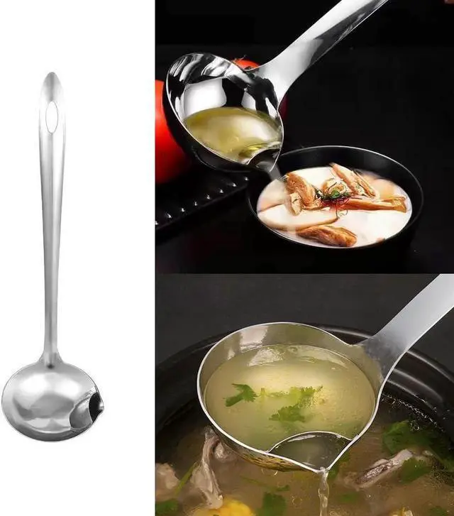 Alt view image 6 of 7 - 3 Pack Soup Ladle Fat Separator Stainless Steel Ladle with Pour Spout Oil Separator Soup Spoon Grease Strainer Serving Spoon Gravy Pouring Ladles for Soups Stocks Sauces Broth Drippings