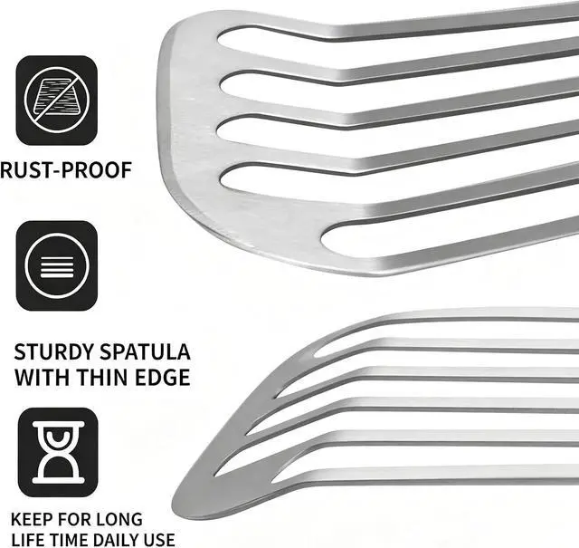 Alt view image 3 of 6 - KSENDALO Thin Flexible & Sturdy Fish Spatula Stainless Steel for Kitchen Cooking Use Fish Spatula Egg Flipper Bbq Flipper Stainless Steel Blade Silicone Handle Heat Resistant Dishwasher Safe-Silver