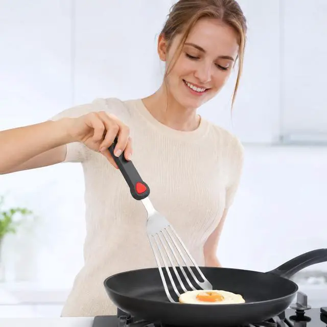 Alt view image 6 of 6 - KSENDALO Thin Flexible & Sturdy Fish Spatula Stainless Steel for Kitchen Cooking Use Fish Spatula Egg Flipper Bbq Flipper Stainless Steel Blade Silicone Handle Heat Resistant Dishwasher Safe-Silver
