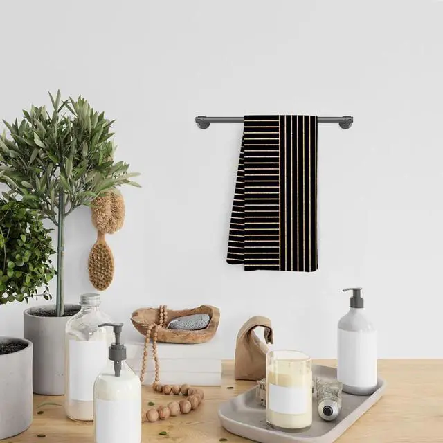 Alt view image 6 of 7 - Black Gold Boho Line Abstract Kitchen Towels, Mid Century Modern Dish Towels, Black and Gold Minimalist Decorative Hand Tea Towel for Bathroom Kitchen, 16x24 Inches