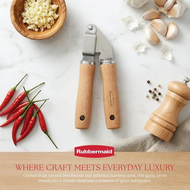 Alt view image 2 of 7 - Rubbermaid Heavy Duty Garlic Press Stainless Steel | Reinforced Beechwood Handle - Garlic Mincer & Crusher - Kitchen Tools for Garlic, Ginger & Fresh Herbs | Beechwood & Stainless Steel Collection