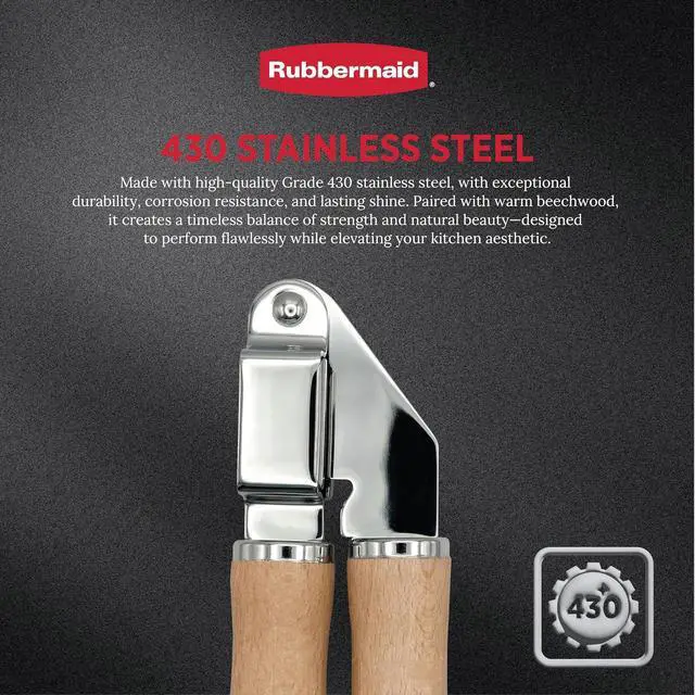 Alt view image 3 of 7 - Rubbermaid Heavy Duty Garlic Press Stainless Steel | Reinforced Beechwood Handle - Garlic Mincer & Crusher - Kitchen Tools for Garlic, Ginger & Fresh Herbs | Beechwood & Stainless Steel Collection