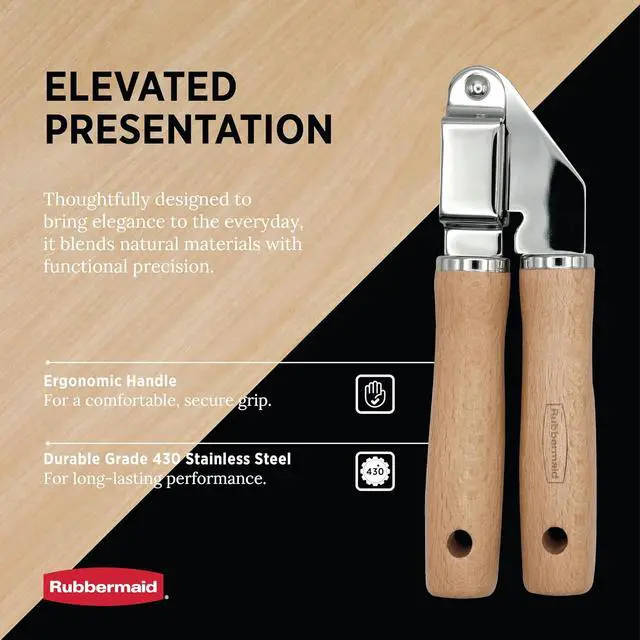 Alt view image 4 of 7 - Rubbermaid Heavy Duty Garlic Press Stainless Steel | Reinforced Beechwood Handle - Garlic Mincer & Crusher - Kitchen Tools for Garlic, Ginger & Fresh Herbs | Beechwood & Stainless Steel Collection