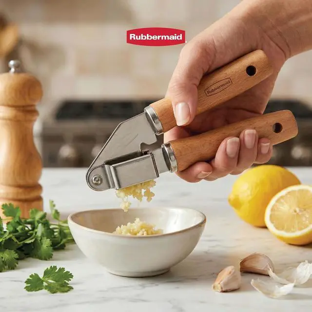 Alt view image 5 of 7 - Rubbermaid Heavy Duty Garlic Press Stainless Steel | Reinforced Beechwood Handle - Garlic Mincer & Crusher - Kitchen Tools for Garlic, Ginger & Fresh Herbs | Beechwood & Stainless Steel Collection