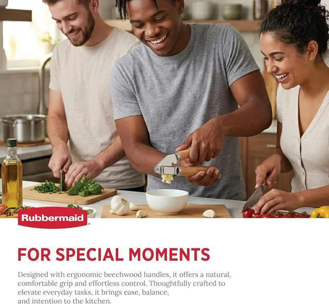 Alt view image 6 of 7 - Rubbermaid Heavy Duty Garlic Press Stainless Steel | Reinforced Beechwood Handle - Garlic Mincer & Crusher - Kitchen Tools for Garlic, Ginger & Fresh Herbs | Beechwood & Stainless Steel Collection