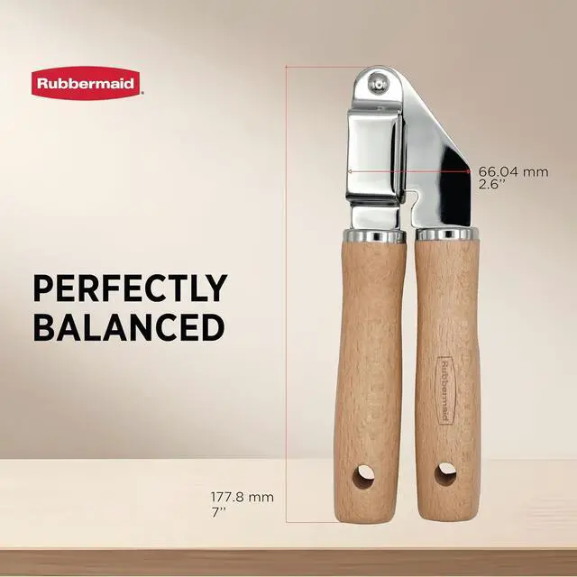 Alt view image 7 of 7 - Rubbermaid Heavy Duty Garlic Press Stainless Steel | Reinforced Beechwood Handle - Garlic Mincer & Crusher - Kitchen Tools for Garlic, Ginger & Fresh Herbs | Beechwood & Stainless Steel Collection