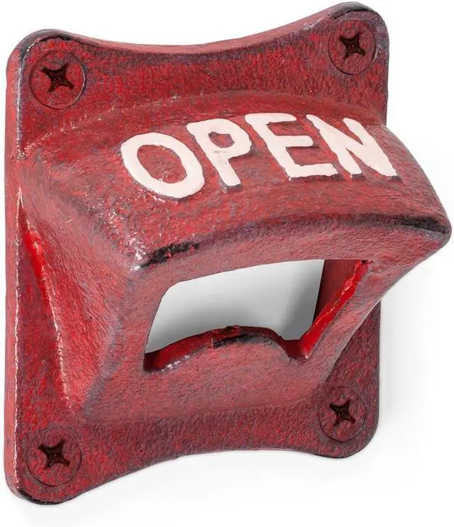 Main image of Abbott Collection Square Open Wall Bottle Opener | Wall-Mounted Bottle Opener, Cast Iron, Mounting Screws Included, Antique Red, 2.5"SQ