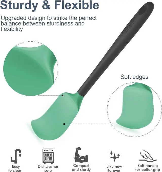 Alt view image 3 of 5 - Silicone Spatula Set, 6 Pieces Food Grade Kitchen Utensils with Silicone Brush Heat Resistant Dishwasher Safe BPA-free Rubber Spatula for Scraping, Baking, Cooking, Mixing (Aqua Green)