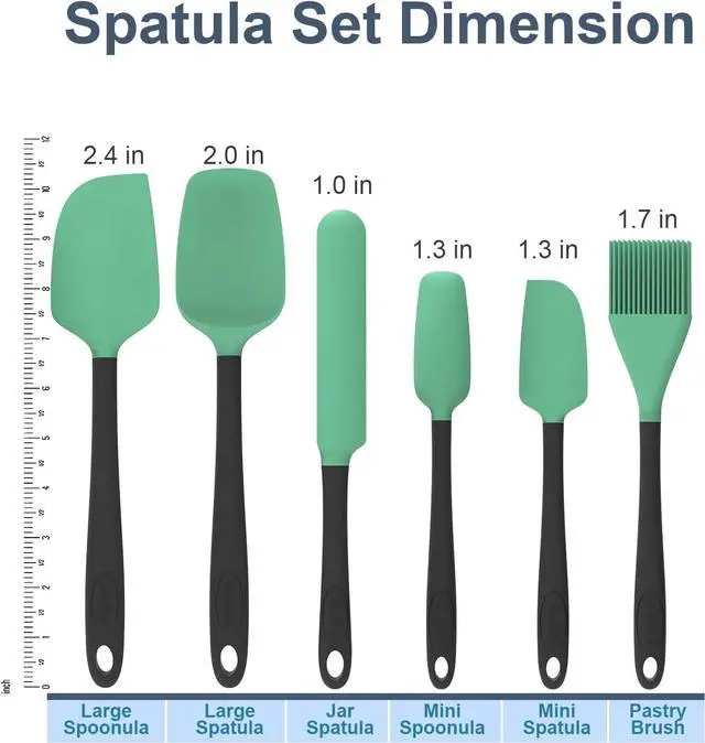 Alt view image 2 of 5 - Silicone Spatula Set, 6 Pieces Food Grade Kitchen Utensils with Silicone Brush Heat Resistant Dishwasher Safe BPA-free Rubber Spatula for Scraping, Baking, Cooking, Mixing (Aqua Green)