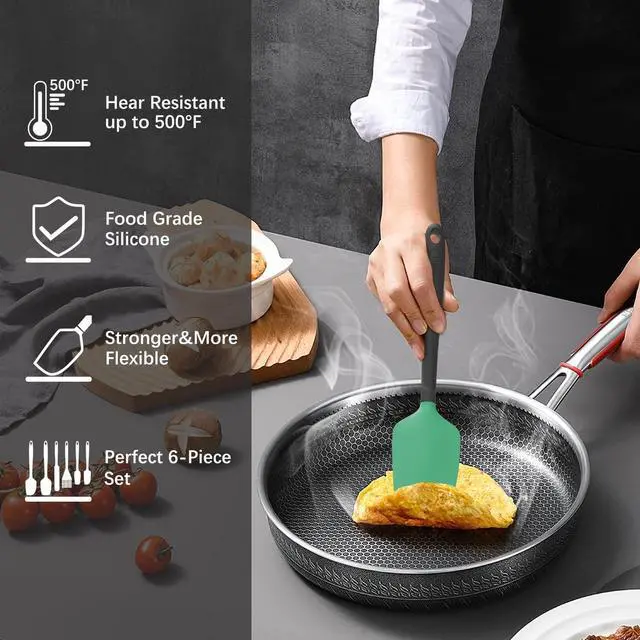 Alt view image 5 of 5 - Silicone Spatula Set, 6 Pieces Food Grade Kitchen Utensils with Silicone Brush Heat Resistant Dishwasher Safe BPA-free Rubber Spatula for Scraping, Baking, Cooking, Mixing (Aqua Green)