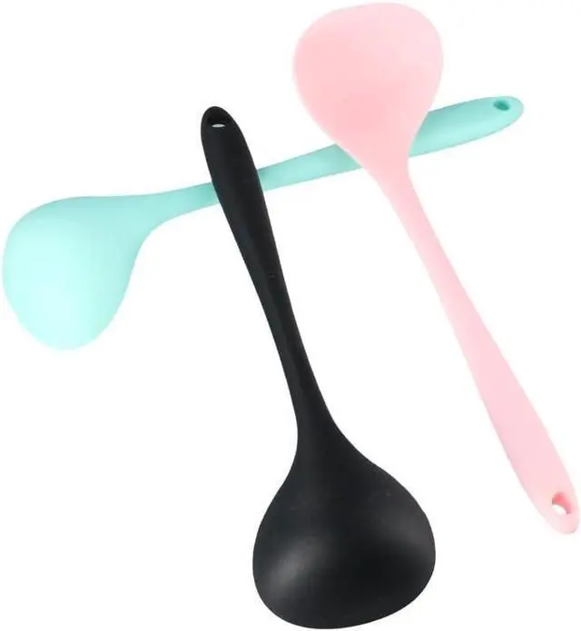 Alt view image 4 of 5 - 3 Pcs Silicone Ladles Soup Spoons, Kitchen Cooking Utensils Serving Spoon for Soup, Gravy, Salad Dressing and Pancake Batter