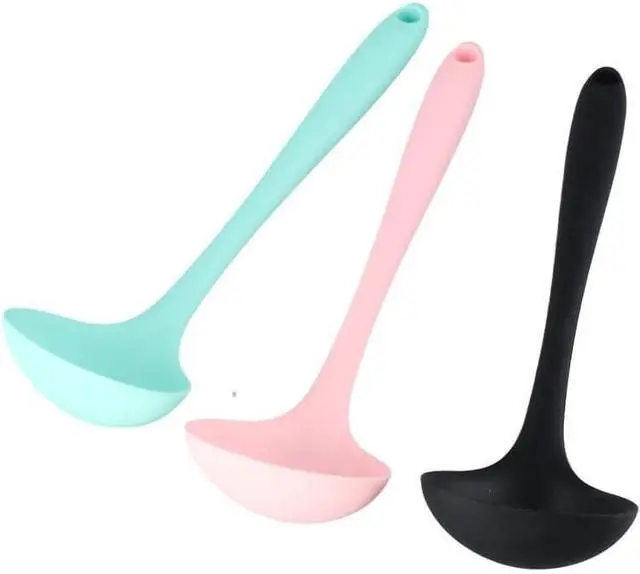 Alt view image 5 of 5 - 3 Pcs Silicone Ladles Soup Spoons, Kitchen Cooking Utensils Serving Spoon for Soup, Gravy, Salad Dressing and Pancake Batter