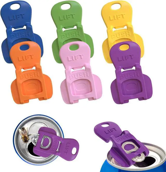 Main image of 6PCS Colorful Can Tab Openers & Leak-Proof Drink Covers One-Hand Soda Can Opener and Reusable Protector Caps for Coke, Beer, Soda, and Aluminum Cans