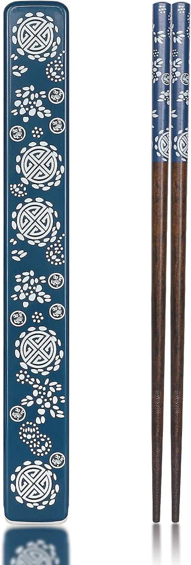 Main image of Chopsticks Reusable Japanese Natural Wood Chopsticks 1 Pair with Case, Portable and Dishwasher Safe (Blue)