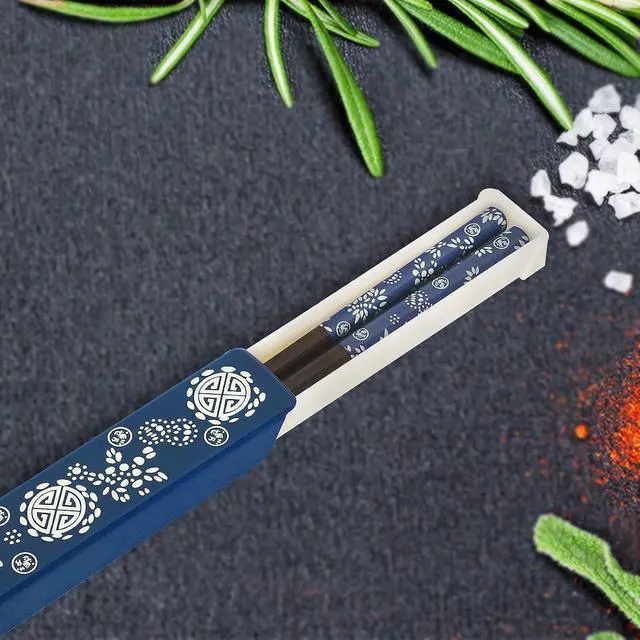 Alt view image 2 of 7 - Chopsticks Reusable Japanese Natural Wood Chopsticks 1 Pair with Case, Portable and Dishwasher Safe (Blue)