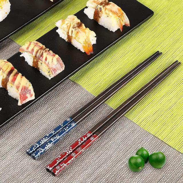 Alt view image 4 of 7 - Chopsticks Reusable Japanese Natural Wood Chopsticks 1 Pair with Case, Portable and Dishwasher Safe (Blue)