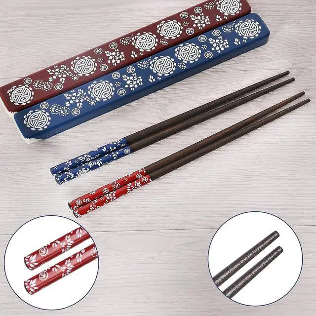 Alt view image 5 of 7 - Chopsticks Reusable Japanese Natural Wood Chopsticks 1 Pair with Case, Portable and Dishwasher Safe (Blue)