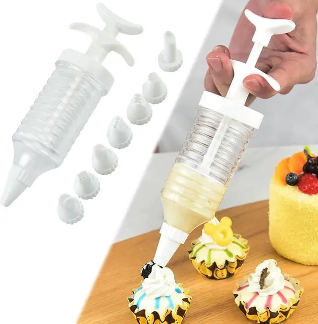 Alt view image 6 of 6 - 1Pc White Pipe Nozzles with Syringe8pcs Plastic Cream Baking Piping Nozzle Dispenser Icing Pastry Tips Tube Decoration Tool, for Cupcake and Cake,Decorating Tools, Kitchen Utensils and Gadgets