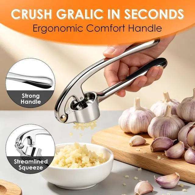Alt view image 2 of 7 - TACGEA Kitchen Garlic Press Set, Rust Proof Garlic Mincer Tool with Silicone Garlic Peeler and Brush