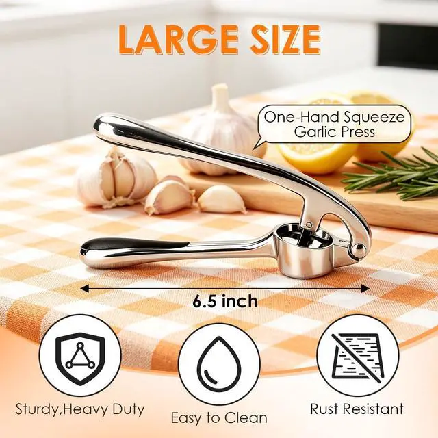 Alt view image 3 of 7 - TACGEA Kitchen Garlic Press Set, Rust Proof Garlic Mincer Tool with Silicone Garlic Peeler and Brush