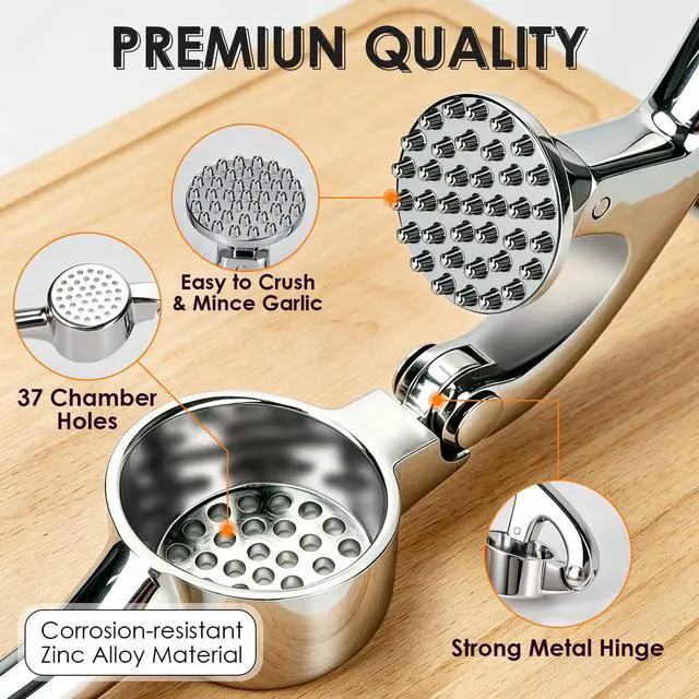 Alt view image 4 of 7 - TACGEA Kitchen Garlic Press Set, Rust Proof Garlic Mincer Tool with Silicone Garlic Peeler and Brush