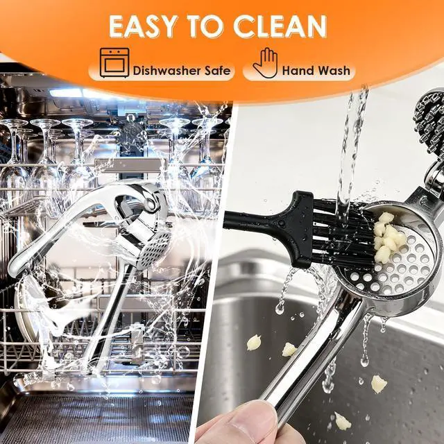 Alt view image 6 of 7 - TACGEA Kitchen Garlic Press Set, Rust Proof Garlic Mincer Tool with Silicone Garlic Peeler and Brush