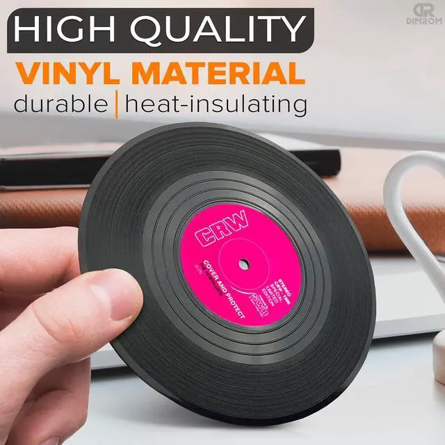 Alt view image 3 of 7 - 6Pcs Vinyl Coasters for Drinks, 4.1" Size, Durable & Heat-Resistant | Mini Record Coasters for Drinks to Protect Desk & Bar; Fun Gift for Music & Vinyl Fans, Suitable for Office 80s Home Decor