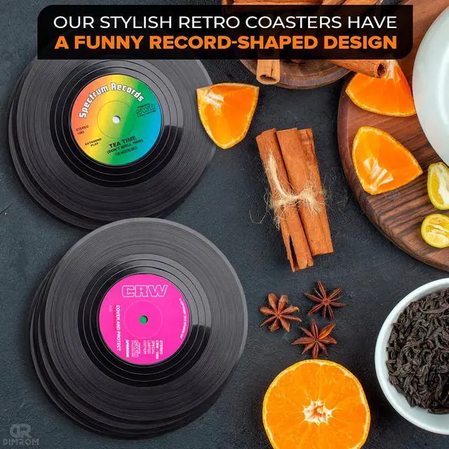 Alt view image 5 of 7 - 6Pcs Vinyl Coasters for Drinks, 4.1" Size, Durable & Heat-Resistant | Mini Record Coasters for Drinks to Protect Desk & Bar; Fun Gift for Music & Vinyl Fans, Suitable for Office 80s Home Decor