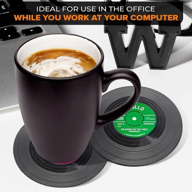 Alt view image 7 of 7 - 6Pcs Vinyl Coasters for Drinks, 4.1" Size, Durable & Heat-Resistant | Mini Record Coasters for Drinks to Protect Desk & Bar; Fun Gift for Music & Vinyl Fans, Suitable for Office 80s Home Decor