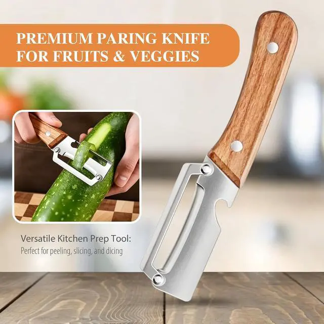 Alt view image 2 of 7 - (3 PCS) 2 in 1 Multi Functional Vegetable Peeler with Wooden Handle and Bottle Opener, Stainless Steel Blade Kitchen Tool for Fruit Apple Potato Pumpkin Papaya