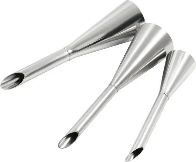 Main image of Hitefu 3PCS Stainless Steel Cream Icing Piping Nozzle Tips | Long Cake Decorating Frosting Tips, Pastry Filling Tip Tool, For Cream Puff Cupcakes Cookies Cakes Decorating