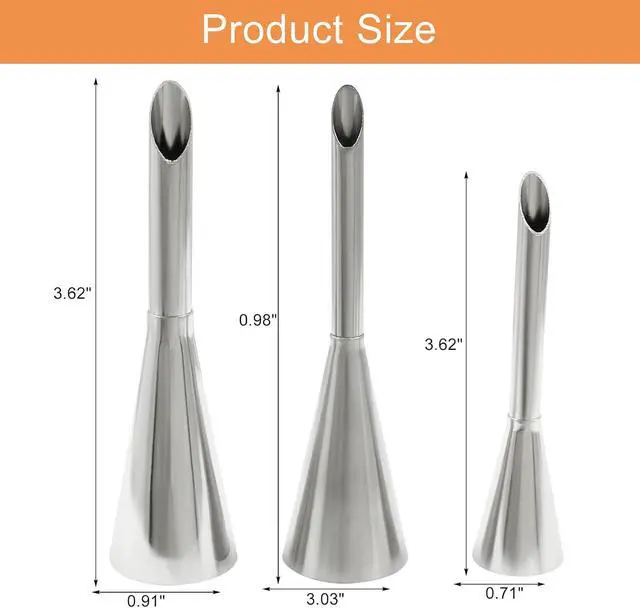 Alt view image 3 of 5 - Hitefu 3PCS Stainless Steel Cream Icing Piping Nozzle Tips | Long Cake Decorating Frosting Tips, Pastry Filling Tip Tool, For Cream Puff Cupcakes Cookies Cakes Decorating