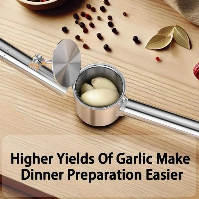 Alt view image 2 of 7 - 5-in-1 Stainless Steel Garlic Press Set with Large Chamber & Mincer - Heavy Duty Rustproof Garlic Crusher with Ergonomic Handle, Dishwasher Safe, Easy Squeeze Design for Ginger, Nuts, Herbs (Large)