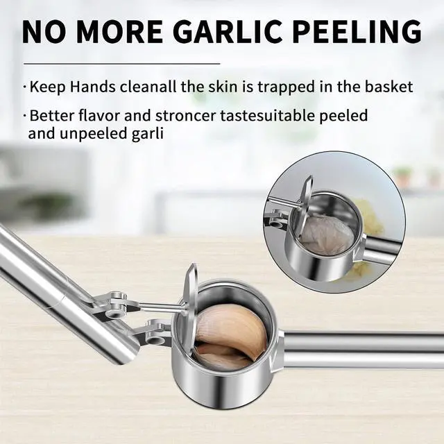Alt view image 3 of 7 - 5-in-1 Stainless Steel Garlic Press Set with Large Chamber & Mincer - Heavy Duty Rustproof Garlic Crusher with Ergonomic Handle, Dishwasher Safe, Easy Squeeze Design for Ginger, Nuts, Herbs (Large)